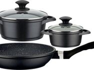 GSW Topf-Set Gourmet Granit, Aluminiumguss (Set, 5-tlg., 1 Kochtopf 16 x H 7,5 cm, 1 Kochtopf 20 x H 9,0 cm, 1 Bratpfanne 24 cm), VITAFLON® GRANIT Antihaft-Versiegelung, Granit-Design, Induktion