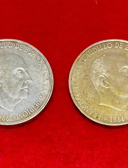 2 x Silbermünzen 100 PTAS Pesetas Peseten 1966 Spanien, 38 Gramm 800/1000 Feinsilber, - Mannheim