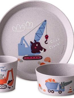KOZIOL Kindergeschirr-Set Kleiner Teller + Schale + Becher CONNECT TRUCKS (3-tlg), 1 Personen, Kunststoff, 100% melaminfrei & recycelbar, CO² neutral in Deutschland produziert!