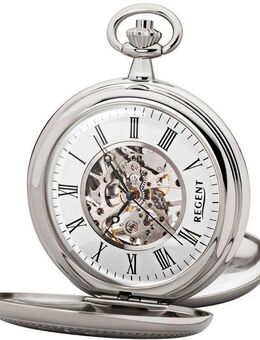 Regent Taschenuhr P704-19377740, (Set, 2-tlg., mit dazu passender Kette), Herrenuhr, Handaufzug, skelettiertes Zifferblatt, Geschenkidee