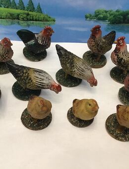 Sehr alte Masse Hühnergruppe Krippen Zubehör Weihnachtsschmuck - Meerbusch