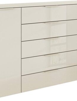 rauch Schubkastenkommode Kommode Türkommode Sideboard Kombikommode FLIPP mit Glasfront (Breite 160/180 cm mit 4 Einlegeböden), 2-türig, 5 Schubladen, Soft-Close, Oberboden und Front Glas, 2 Breiten