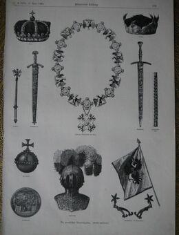 Alte Grafik von 1888 : Die preußischen Kroninfiguien ., Blatt aus Illustrierter Zeitung , Preußen , Blatt 41cm x 28cm , M24 - Görlitz