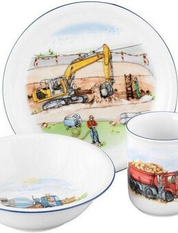Seltmann Weiden Kindergeschirr-Set Compact Auf der Baustelle (3-tlg), 1 Personen, Porzellan, Teller, Schüssel, Becher, Made in Germany, 3 Teile, für 1 Person