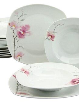 CreaTable Tafelservice Amelie Aiko, Tafel-Service 12-tlg (12-tlg), 6 Personen, Porzellan, Blumendekor