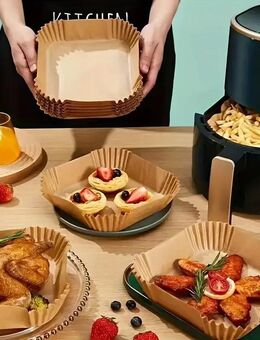 50er-Pack Antihaft-Heißluftfritteusen-Einlagen – Quadratisches Pergamentpapier für gesundes Kochen Set 2 - Wuppertal