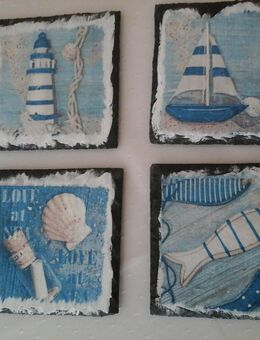 4 er Schiefer Glas Untersetzer ⚓️ " Maritim " ⚓️ 10 x 10 cm maritime Deko - Rheinbach