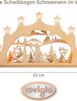 Weigla LED Schwibbogen Schneemann im Wald, Lichterbogen aus Holz, NATUR, Made in Germany (1-tlg), Erzgebirge garantiert, Weihnachtsdeko Innen, Weihnachtsbeleuchtung