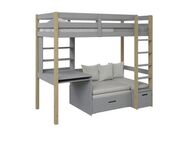 Lüttenhütt Etagenbett HENNE' TOPSELLER! Hochbett, Ideal für kleine Räume, 2 Schlafplätze (zweiter Schlafplatz ausziehbar, B/H/T ca. 208/180/105cm), mit Polsterauflagen+ Schreibtisch + Stauraum, mehrere Farben
