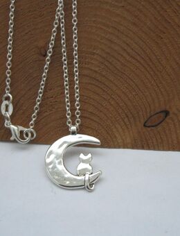 ☝️☝️☝️ Halskette, 925 Silber plat. + Anhänger Katze auf dem Mond, NEU ⭐⭐⭐⭐⭐ - Gersthofen