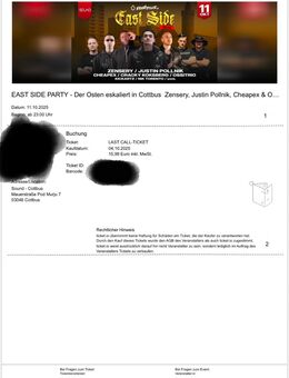 2 Tickets für die Eastside Party in Cottbus 11.10.25 - Berlin Marzahn-Hellersdorf
