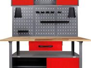 ONDIS24 Werkstatt-Set, inkl. Werkbank, Werkzeugschrank, Lochwand & 22-tlg. Hakenset