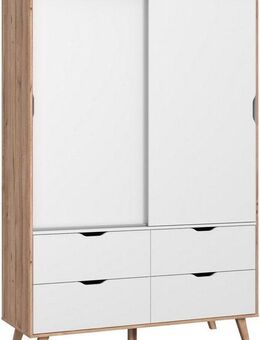 FORTE Schiebetürenschrank Vankka, OTTOs Choice, Topseller! Viel Stauraum, scandinavischer Stil (B/H/T ca.140x200x50cm) Made in Europe,mit Einlegeböden+Kleiderstange+Schubladen,grifflos