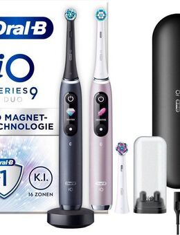 Oral-B Elektrische Zahnbürste iO 9 Duopack, Aufsteckbürsten: 3 St., mit Magnet-Technologie, 7 Putzmodi, Farbdisplay & Lade-Reiseetui