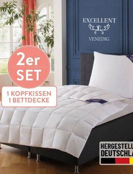 Excellent Daunenbettdecke + 3-Kammer-Kopfkissen Venedig, 2-tlg, hergestellt in Deutschland, verschiedene Größen, Füllung: Bettdecke: 90% Daunen, 10% Federn, Bezug: 100% Baumwolle, Decke mit Kissen,Set, Sommer, Winter, Bettdecke 135x200 cm, 155x220 cm