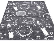 Carpet City Kinderteppich ANIME912, rechteckig, Höhe: 11 mm, Kinderzimmer Teppich Modern mit Mond, Blumen, Wolken, Creme, Multi