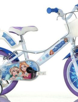 Dino Kinderfahrrad Snow Queen Eiskönigin, 1 Gang, mit Stützrädern, Korb und Puppensitz