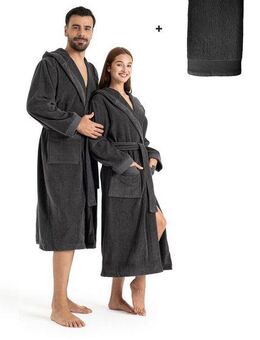 OTTO home Unisex-Bademantel Fenya, 330 g/m², ideal für Sauna & Spa, Hotelbademantel, Morgenmantel, Langform, Veloursfrottier, Kapuze, Gürtel, Reißverschlusstaschen, weich mit GRATIS-Zugabe: 1x Duschtuch 70x140 cm