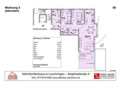 3 Zi. EG mit Terrasse ca. 95 m² - Wohnung 3 - Siegfriedstr. 4, 79787 Lauchringen - Neubau