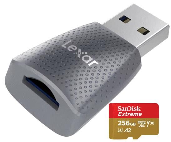 Speicherkartenleser Lexar MicroSD, USB 3.0 Typ A, SanDisk Extreme MicroSDXC 256GB mit einer Datenübertragung von bis zu 200MB/s, inkusive SD Adapter - Fürth