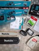 Makita Akku Kettensäge DUC353 + 2 Stück Akkus 1850B + 3 Vollmeißel Sägeketten + Haft Öl + DC18RD, - neu unbenutzt in 99097
