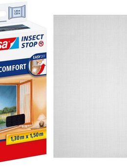 tesa Insektenschutz-Fensterrahmen Insect Stop Comfort Fliegengitter für Fenster - 1.3 m x 1.5 m, (Packung, 1-St., Fliegennetz, Klettband, Andrück und Schneidehilfe), Insektenschutzgitter - ohne Bohren - zuschneidbar