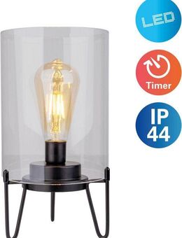 näve LED Außen-Tischleuchte Lonna, Ein-/Ausschalter, Timerfunktion, LED fest integriert, Warmweiß, Glasschirm klar, batteriebetrieben, Timer, Gestell schwarz, H: 28,5cm