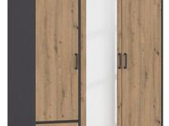 rauch Drehtürenschrank Kleiderschrank Schrank Garderobe Wäscheschrank VOYAGER (in 3 verschiedenen Ausstattungen BASIC/CLASSIC/PREMIUM) mit modernen Griffen in Graumetallic, inkl. Schubkästen und Spiegel