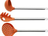 PINTINOX Kochbesteck-Set Silicone Orange (Set, 3-tlg), (Schöpfkelle, Spaghettilöffel, Schaumkelle), Edelstahl/Silikon
