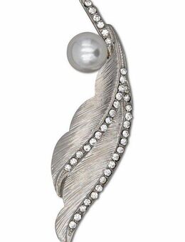 Firetti Brosche Schmuck Geschenk Ansteckschmuck geschwungene Blattoptik mit Struktur, mit Glassteinen - mit Kunststoffperle