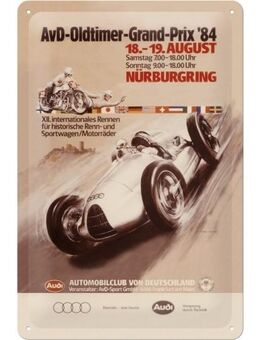 Tolles Audi AvD Oldtimer Grand Prix Blechschild Autorennen 20x30 cm - München