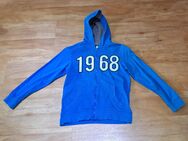 Esprit Sweatshirtjacke Gr. 152/158 blau/weiß mit Kapuze 1968 aufgestickt - Mudersbach