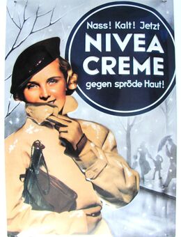 Nivea - Nass! Kalt!.... - Retro Blechschild 30 x 20 cm - Original Nivea Werbung von 1938 - Doberschütz