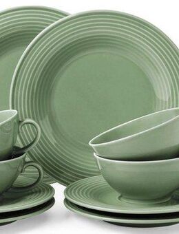 Seltmann Weiden Teeservice Geschirr-Set Beat (18-tlg), 6 Personen, Porzellan, Teller, Tassen, Untertassen, Rillendekor, 18 Teile, für 6 Personen