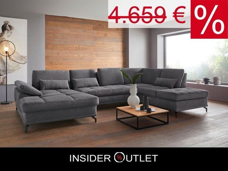 Wohnlandschaft 363cm Grau Schlaffunktion Federkern Costello - Köln
