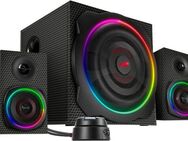 Speedlink GRAVITY CARBON RGB Subwoofer System aus Holz mit Bluetooth 2.1 Soundsystem 2.1 (Bluetooth, 120 W, 60 W RMS, 120 W Spitzenleistung, 3,5mm Klinke, AUX, Tischfernbedienung)