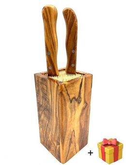 Olivenholz-erleben Messerblock DESIGN eckig, aus Olivenholz (1tlg), Flexible Holzspieße für sichere und schonende Messeraufbewahrung
