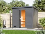 Karibu Saunahaus Talo 3, BxTxH: 2310 x 1960 x 2380 cm, 38 mm, (Set) Ofen 9 kW, integrierte Steuerung, mit Energiespartür