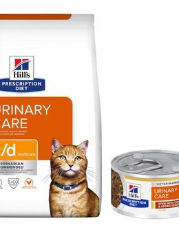 8 kg Hill's Prescription Diet Trockenfutter + 6 x 82 g passendes Nassfutter gratis! - c/d Multicare Urinary Care Huhn + 6 x 82 g mit Huhn & Gemüse