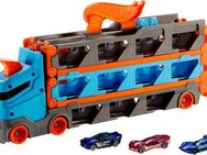Hot Wheels Spielzeug-Transporter 2-in-1 Rennbahn-Transporter, mit drei Hot Wheels Fahrzeugen
