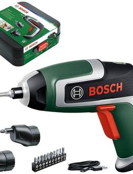 Bosch Home & Garden Akku-Schrauber »IXO 7«, 5,5 Nm, (Set), 10-tlg. Bit-Set, Winkelaufsatz, Exzenteraufsatz, Aufbewahrungsbox