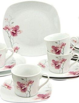CreaTable Kaffeeservice Amelie Aiko, Kaffee-Service 18-tlg (18-tlg), 6 Personen, Porzellan, Blumendekor