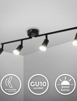 B.K.Licht LED Deckenspots BKL1546 Deckenlampe schwenkbar, Deckenstrahler, GU10 Fassung, Leuchtmittel wechselbar, Warmweiß, 3.000K, 260Lm, 2,9 Watt, 60x10,5 cm, Matt-Schwarz
