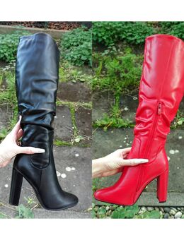 Gr. 36 - 40, sexy + robust, High Heels Stiefel, Kunstleder schwarz + rot - Bruchköbel