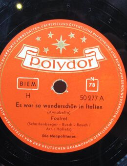 Schellack Schallplatte - Die Neapolitanos: Es war so wunderschön in Italien / Das ist Italien - Biebesheim (Rhein)