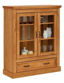 Home affaire Vitrine Selma Highboard aus massivem Kiefernholz, mit Griffen aus antikisiertem Metall