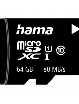 Hama microSD Karte, Memory Fast, + Adapter/Mobile, Class 10 UHS-I 80MB/s Speicherkarte (64 GB, UHS-I Class 10, 80 MB/s Lesegeschwindigkeit)