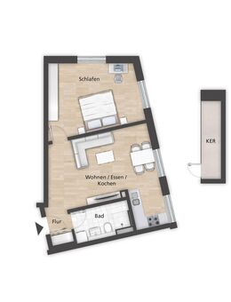 Schöne 2-Zimmer Neubauwohnung im 1. Obergeschoss - Bamberg