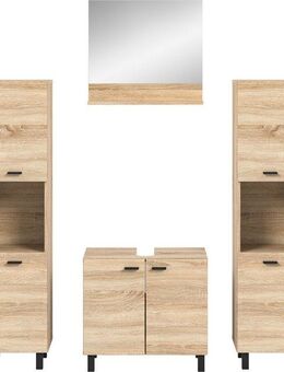 welltime Badmöbel-Set Tampa, Breite 137cm, 4-teilig, (4-St), Waschbeckenunterschrank, Spiegel, Hochschrank