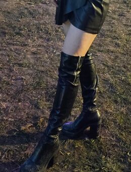 Plateau Overknee Stiefel, Kunstleder, Schwarz, Gr. 38 🖤 - Mannheim